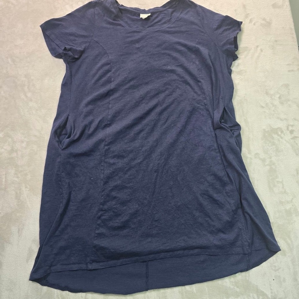 Zim & Zoe Navy Blue Short Sleeve Tunic Top Pleated Back Pockets Plus Size 22/24